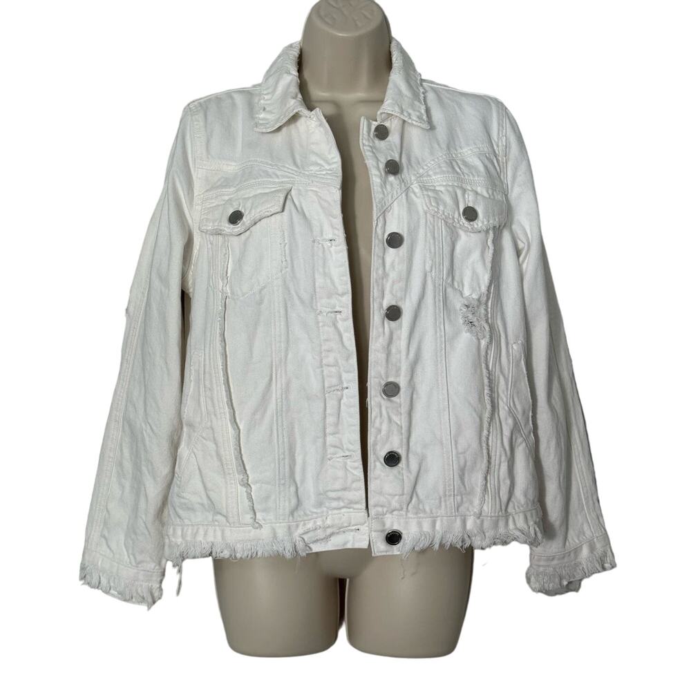 Blank NYC Women's Distressed‎ Jean Jacket in White Size S